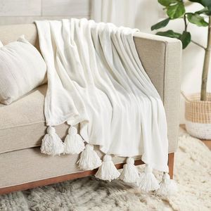 Lauren McBride Ivory Knit Throw 50" x 60" with Tassles